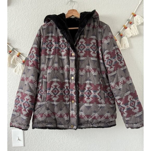 Pendleton Reversible Faux Fur Hooded Quilted Jacket Southwestern Aztec Outdoor M - Picture 1 of 11